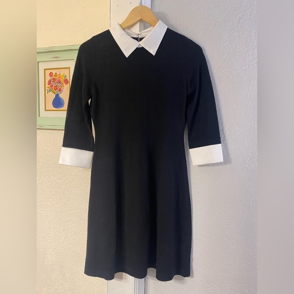 TAHARI extra-fine merino wool black sweater dress - Picture 3 of 7